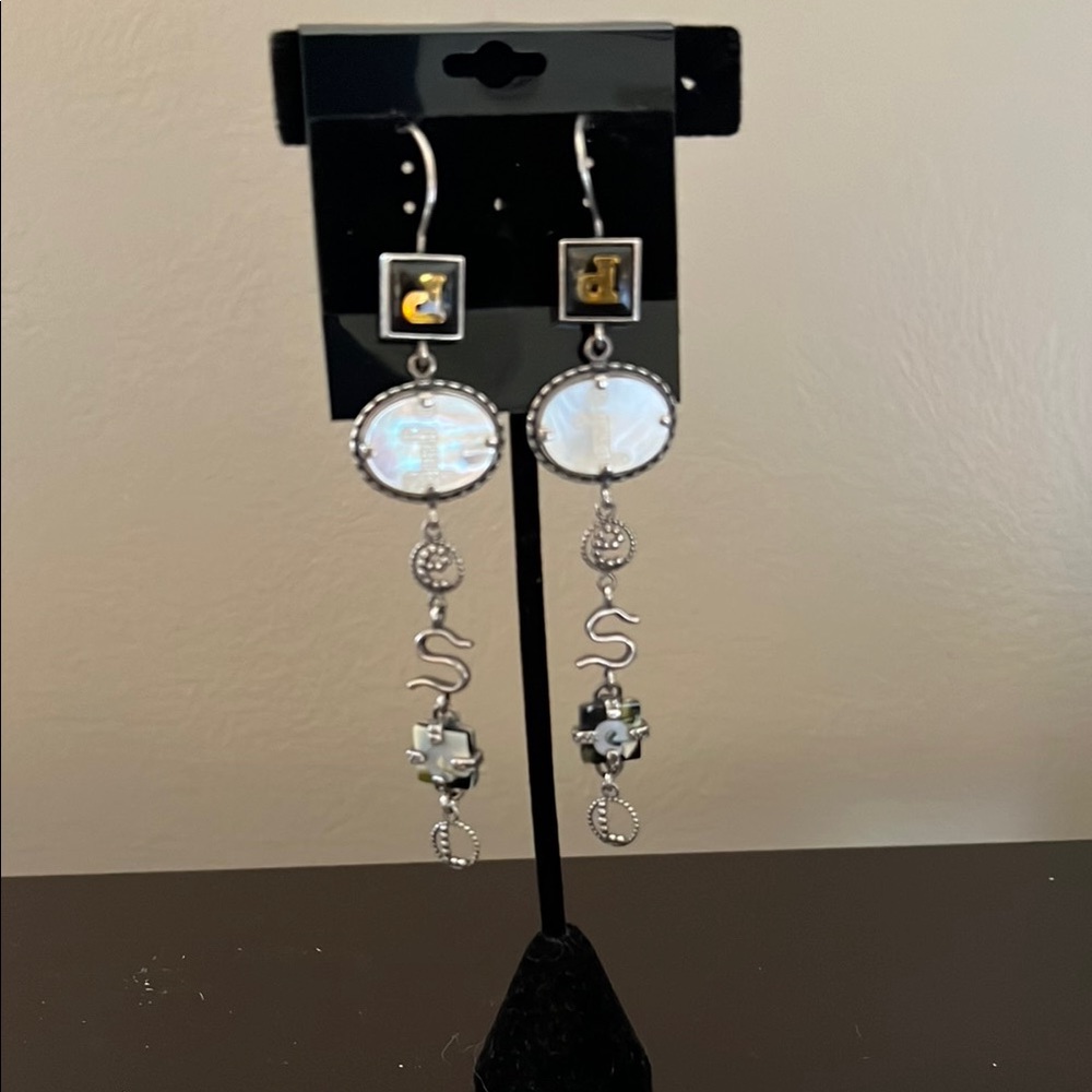 Vintage Diesel 1990’s Silver and Mother of Pearl Dangle Earrings